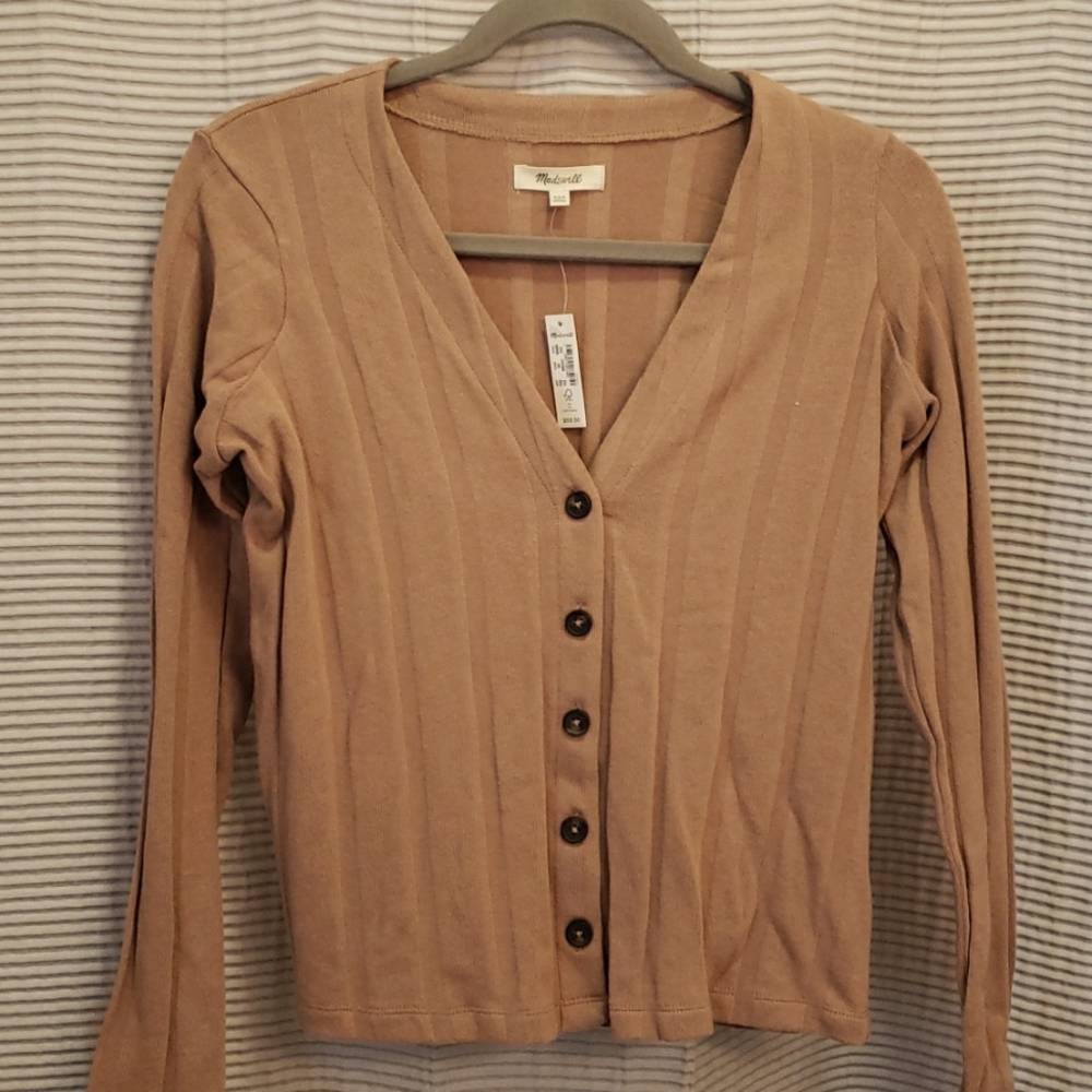 Madewell tan long sleeve button-up t-shirt, size xxs